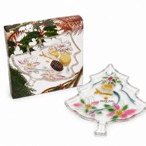Christmas Tree Glass Serving Dish Frosted Holiday Spirit Savoir Vivre Vintage